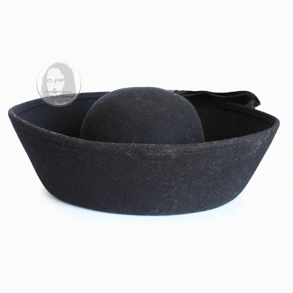 Mr. John Hat Breton Black Wool Felt Embellished Sequins Bow Formal Vintage 60s
